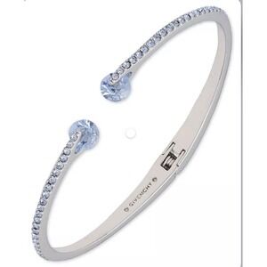 Givenchy Silver Tone Purple Crystal Bypass Hinged Bangle Bracelet Luxury Bridal